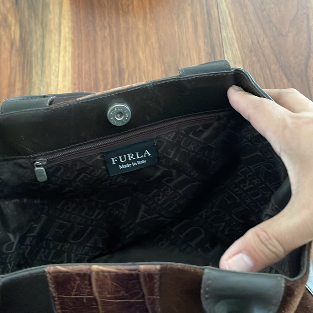 Furla Brown & Black Suede & Leather Tote. P136 - Picture 6 of 9